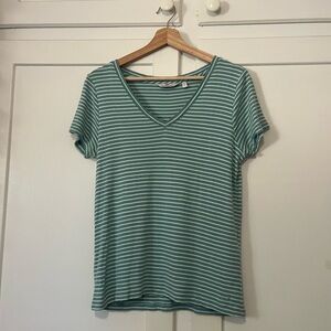 Vineyard Vines Teal & Light Aqua Striped V-Neck T-Shirt Size M Whale